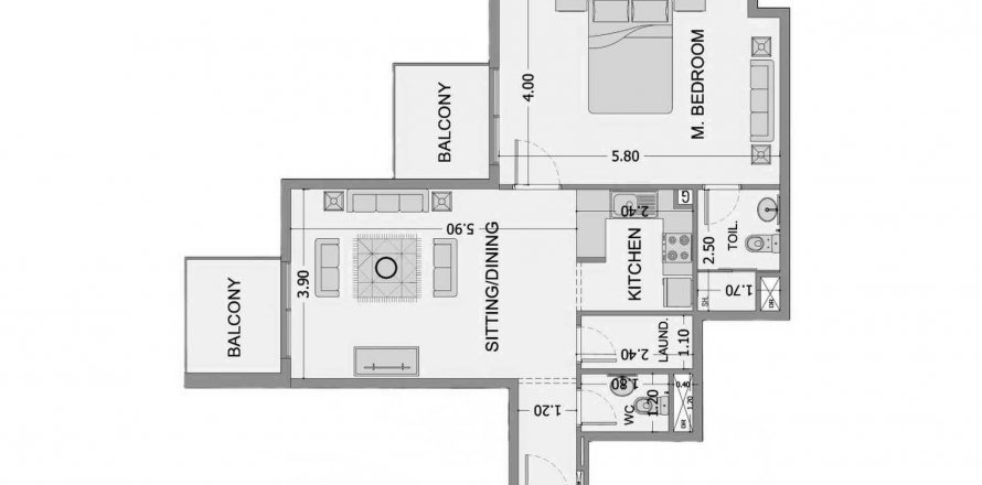 Apartmán v Mayas Sea View v Dubai, SAE 1 spálňa, 92.07 m2 č. 574680