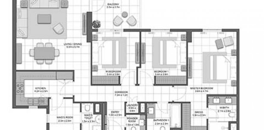 Floor plan 3 bedrooms, in CRYSTAL RESIDENCES