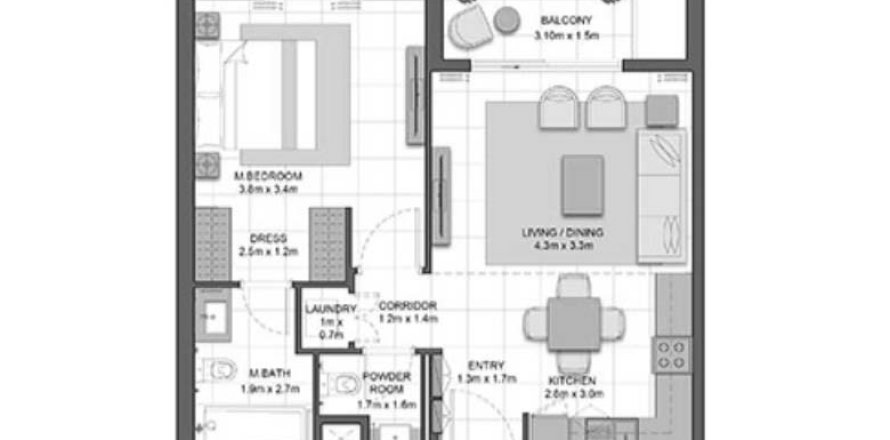 Floor plan 1 bedroom, in CRYSTAL RESIDENCES
