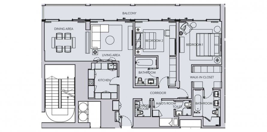 Apartmen di THE STERLING di Business Bay, Dubai, UAE 2 bilik tidur, 157.01 meter persegi № 196726