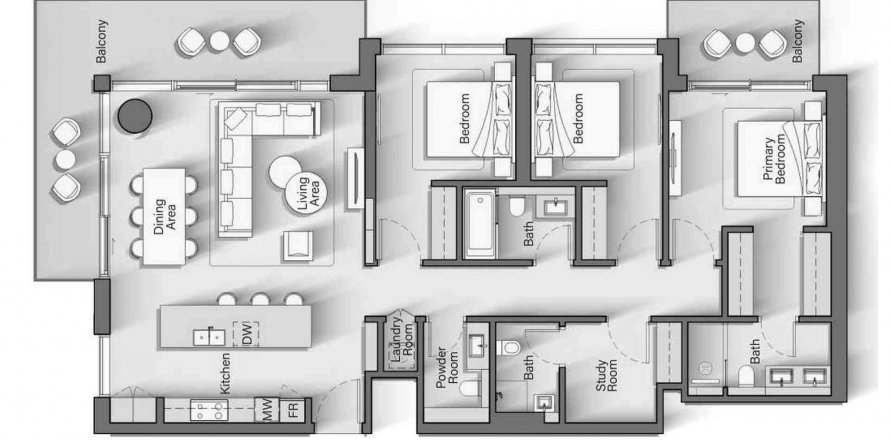 Wohnung in Al Marjan Island, Ras Al Khaimah, VAE: 3 Schlafzimmer, 210.3 m2 Nr. 539843