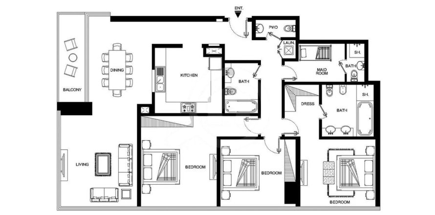 Apartment i Abu Dhabi, UAE 3 soveværelser, 193.3 kvm № 760441