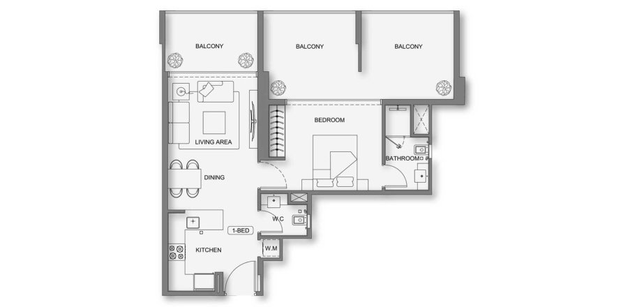 Apartament w Al Jaddaf, Dubai, ZEA 1 sypialnia, 81 mkw. nr 691612