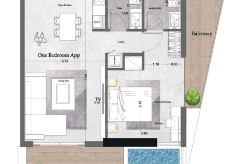 Apartemen di Dubai Land, UEA 1 ruangan, 39 m2 nomor 732358 - foto 9