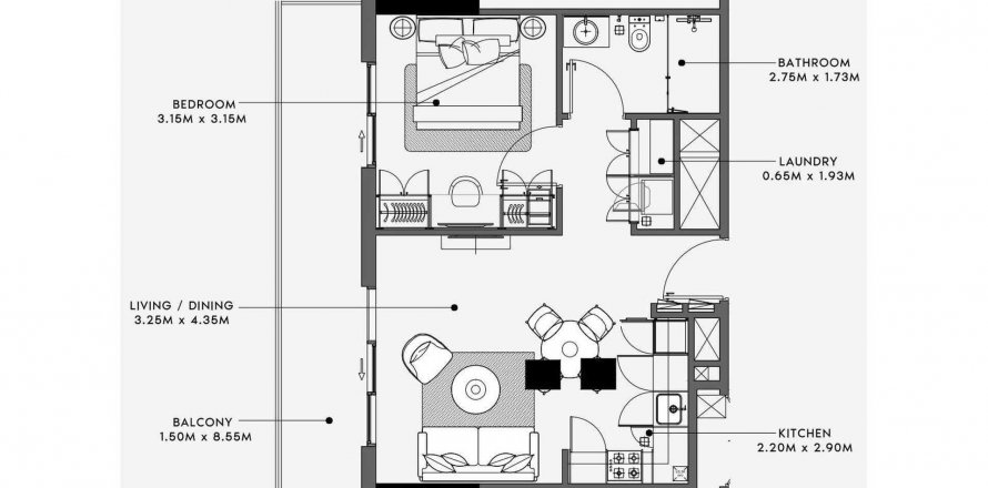 Пәтер BEACH OASIS 2, Дубай Студио-Сити, БАӘ-да 1 жатын бөлме, 63.17 м² № 449932