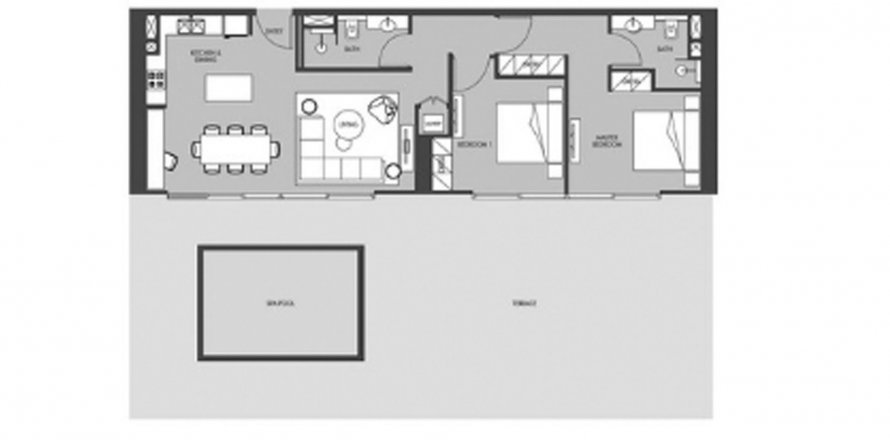Floor plan «2BR», 2 bedrooms, in THE WATER WAY