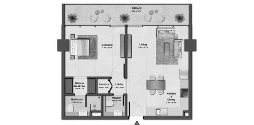 Byt půdorys «TYPE A04», 1 ložnice v Sky Hills Residences 3