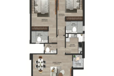 Пәтер Dubai Land, Дубай, БАӘ-да 1 жатын бөлме, 58 м² № 732419 - фото 5