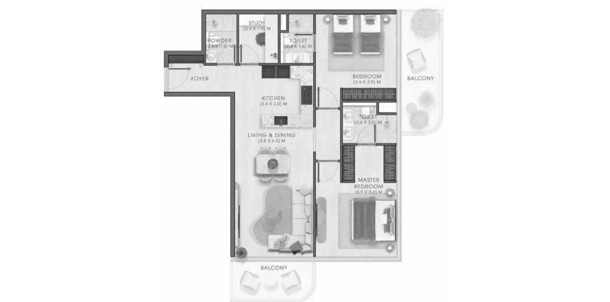 Квартира в Kaia Residences в Дубай, ОАЭ 3 комнаты, 150.22м2 № 700569