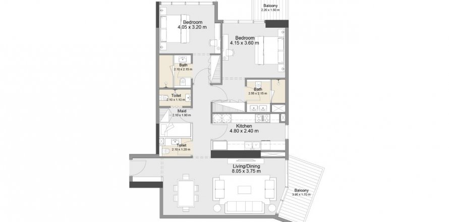 Apartmán v Azura Residences v Dubai, SAE 2 spálne, 130.14 m2 č. 510582
