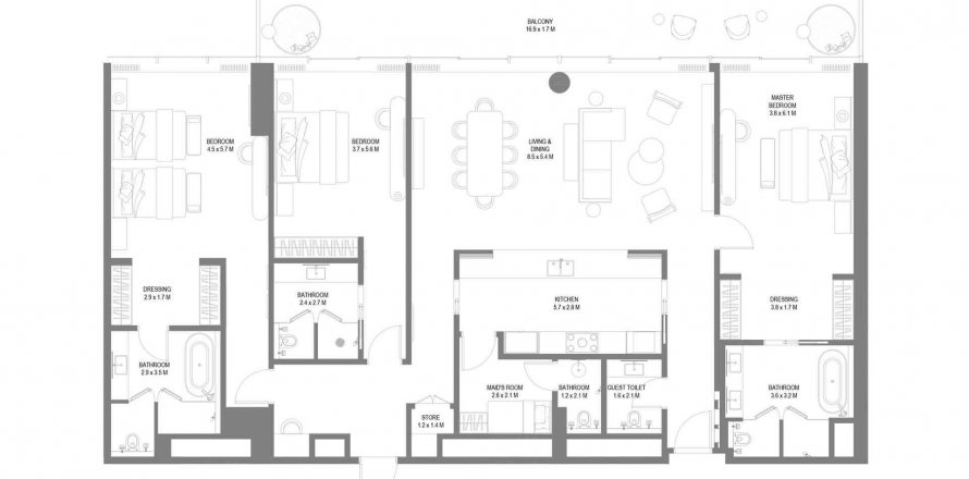 Floor plan «TYPE A», 3 bedrooms, in Anantara Sharjah Residences