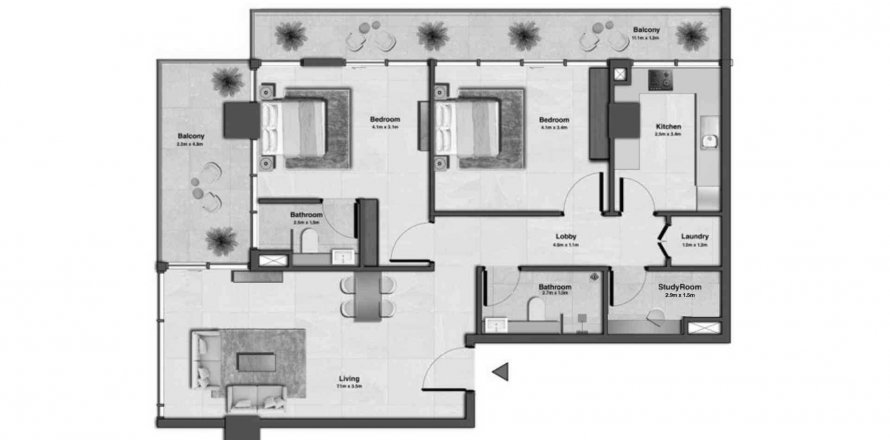 Floor plan «TYPE A06», 2 bedrooms, in Sky Hills Residences 3