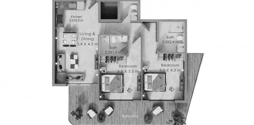 Apartmen di Terra Tower di Dubai, UAE 2 bilik tidur, 100.58 meter persegi № 548330