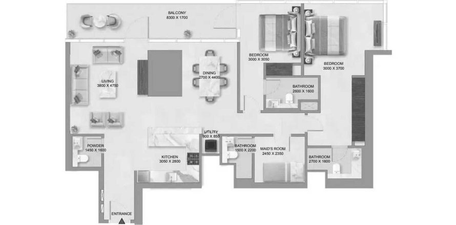 Apartemen di Sobha Skyparks di Business Bay, Dubai, UEA 2 kamar tidur, 149.17 m2 nomor 646647
