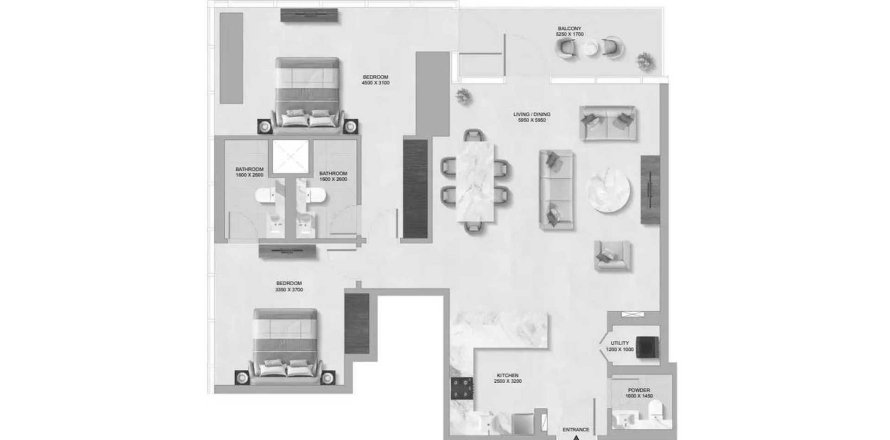 Apartemen di Sobha Skyparks di Business Bay, Dubai, UEA 2 kamar tidur, 125.35 m2 nomor 646646