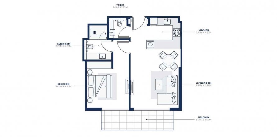Apartemen di ADEBA AZIZI RESIDENCE di Al Jaddaf, Dubai, UEA 1 kamar tidur, 67.66 m2 nomor 380408