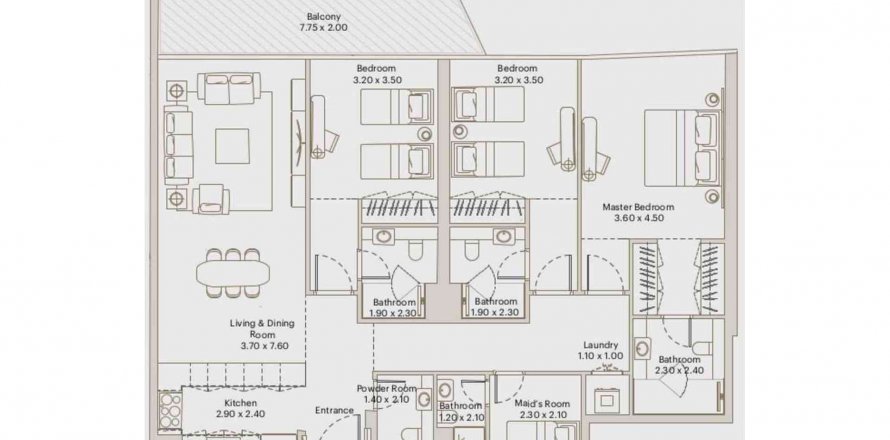 Floor plan «TYPE 2A», 3 bedrooms, in ELEVE