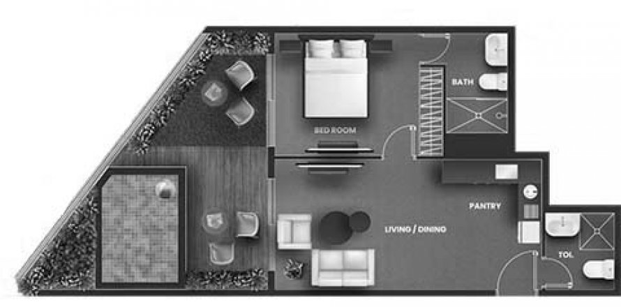 Floor plan 1 bedroom, in VINCITORE AQUA FLORA