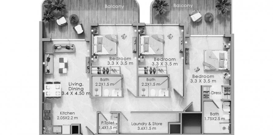 Lägenhet i Dubai, UAE 3 sovrum, 131.88 kvm Nr. 548332