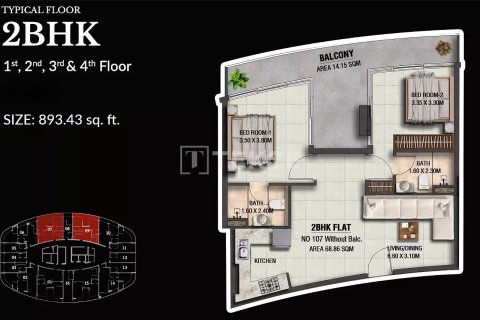 Apartmen di Dubai, UAE 2 bilik tidur, 83 meter persegi № 740702 - foto 21