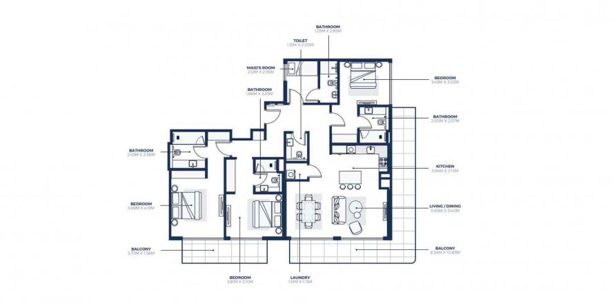 Apartment sa ADEBA AZIZI RESIDENCE sa Al Jaddaf, Dubai, UAE 3 silid-tulugan, 191.72 sq.m. № 502160