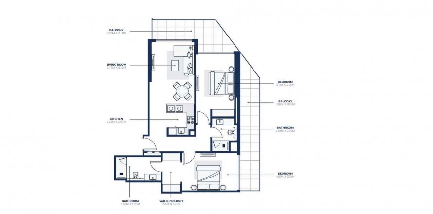 Appartement in Al Jaddaf, Dubai, VAE 2 slaapkamers, 123.03 vr.m. nr 380412