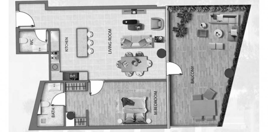 Floor plan «1BR», 1 bedroom, in 77 Boulevard