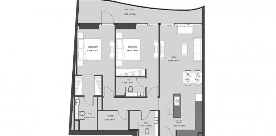 Apartman tlocrt «2BR», 2 spavaćih soba u Lucky Oasis Residence