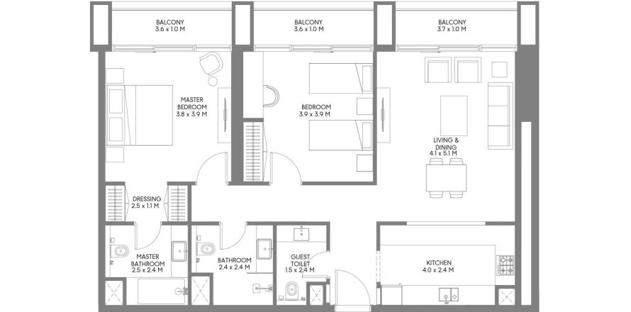 Muwaileh Commercial, Sharjah, BAE’de daire 2 yatak odası, 114 m&sup2; No 706206
