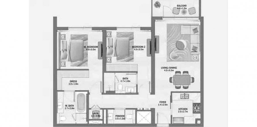 Apartament în Dubai South (Dubai World Central), Dubai, EAU 2 dormitoare, 112.9 mp.  №565032