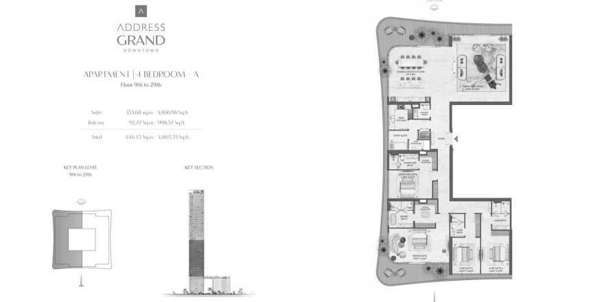 Floor plan «TYPE A», 4 bedrooms, in Address Grand Downtown