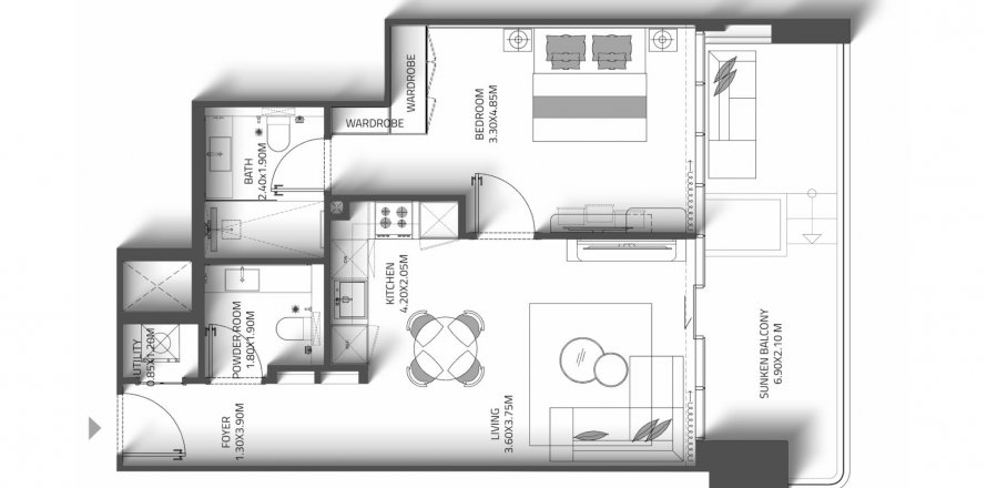 Apartment i Dubai Land, Dubai, UAE 1 soveværelse, 74 kvm № 621270