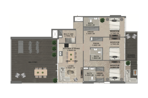 Appartamento in vendita a Al Furjan, Dubai, EAU 1 camera da letto, 74 mq. № 690063 - foto 4