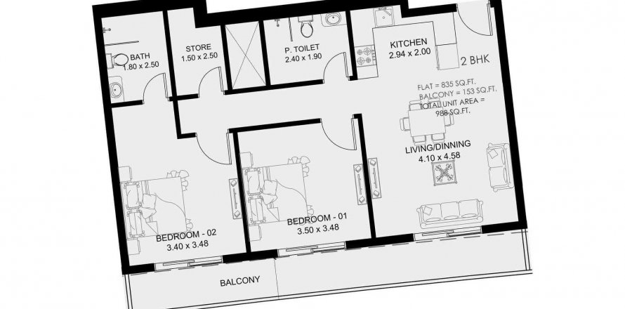 Apartman u Dubai South u Dubai South (Dubai World Central), UAE 91.79 m2, 2 spavaćih soba Br. 564910