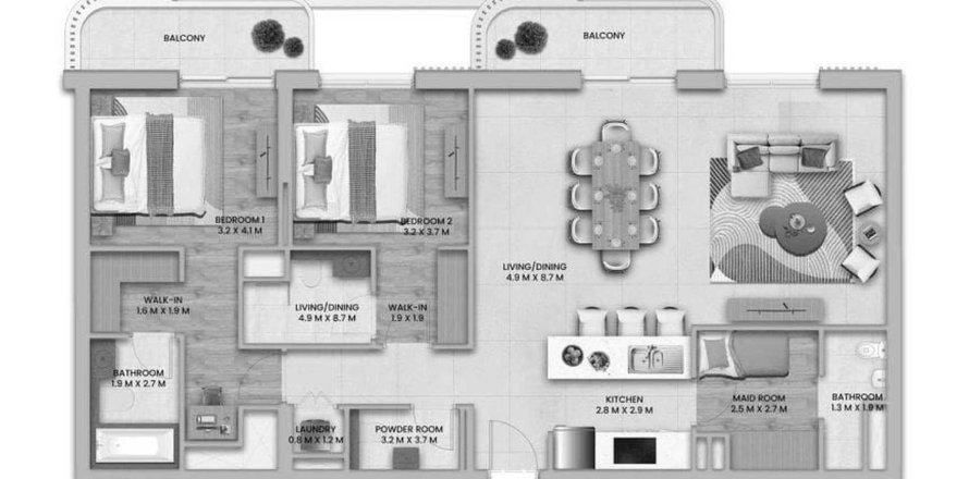 Apartmán v Nouran Living na Saadiyat Island, Abu Dhabi, SAE 2 spálne, 143 m2 č. 760024