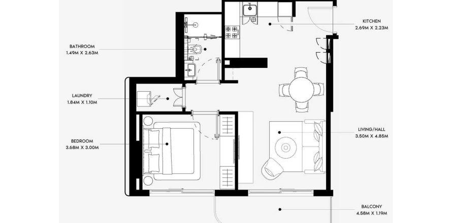 Lakás az Azizi David lakóparkban itt: Al Jaddaf, Dubai, EAE, 1 hálószoba, 60.11 m², azonosító: 646080