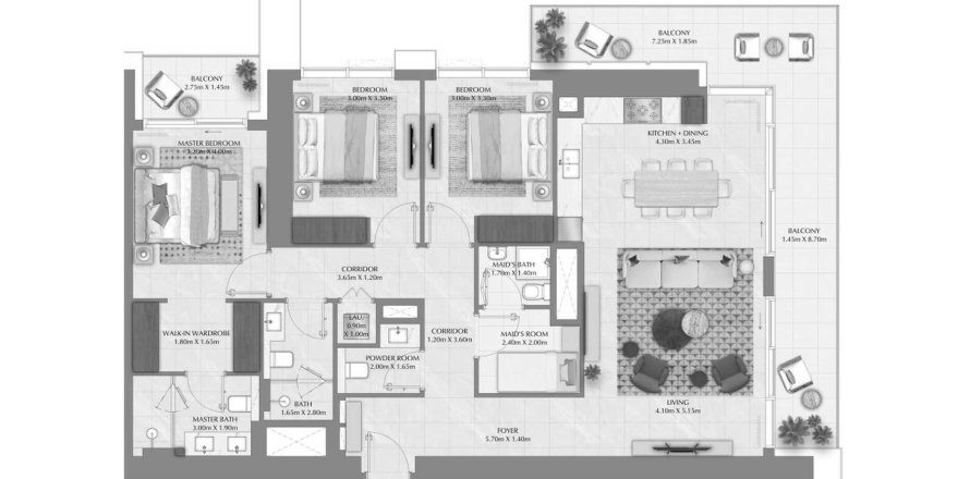 Apartemen di Lyvia By Palace di Dubai Creek Harbour (The Lagoons), UEA 3 kamar tidur, 169.21 m2 nomor 645497