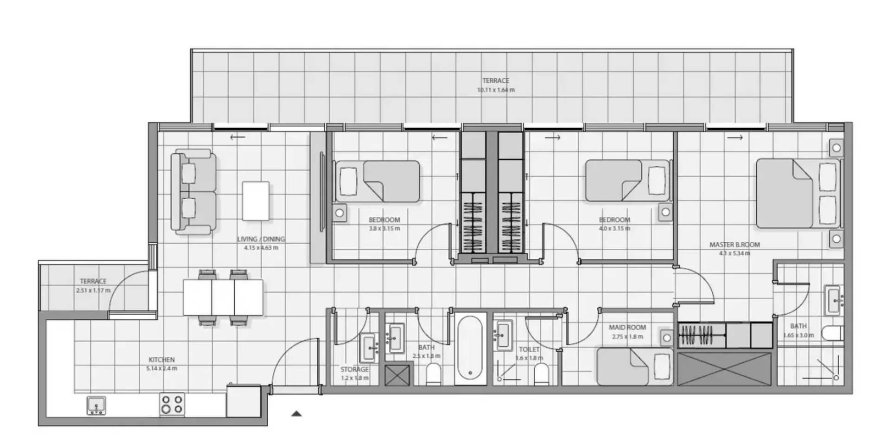 Apartment i Yas Island, Abu Dhabi, UAE 3 soveværelser, 162.3 kvm № 758309