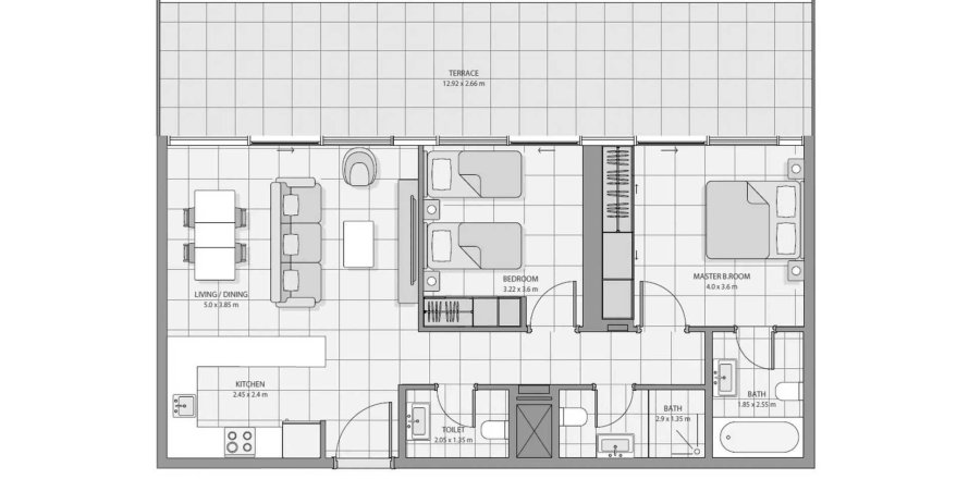 Apartman u The Icon Tower na Yas Island, Abu Dhabi, UAE 116.13 m2, 2 spavaćih soba Br. 758305