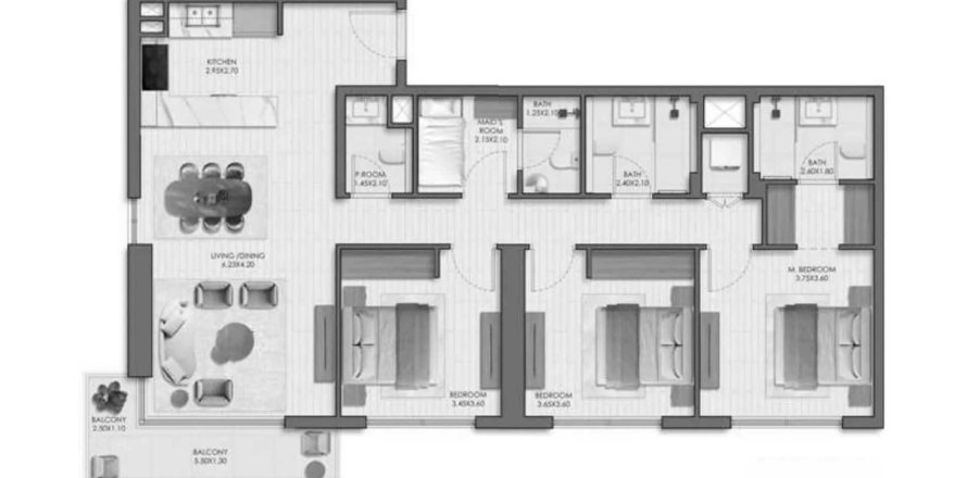 Apartman u Belmont u Town Square, Dubai, UAE 129 m2, 2 spavaćih soba Br. 691932