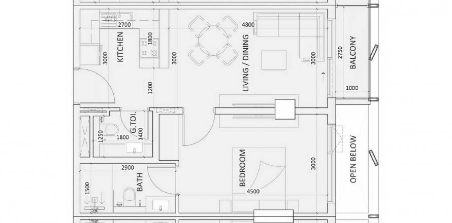 Floor plan «1BR», 1 bedroom, in Luz Ora Residences