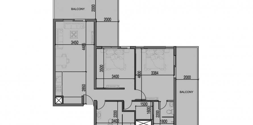 Floor plan «2BR», 2 bedrooms, in Al Haseen Residences 3