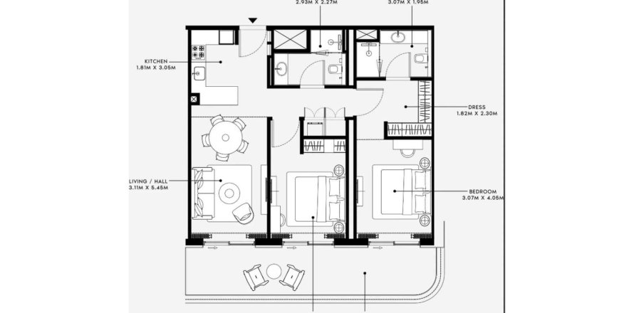 Floor plan «TYPE 1», 2 bedrooms, in Azizi Venice 15