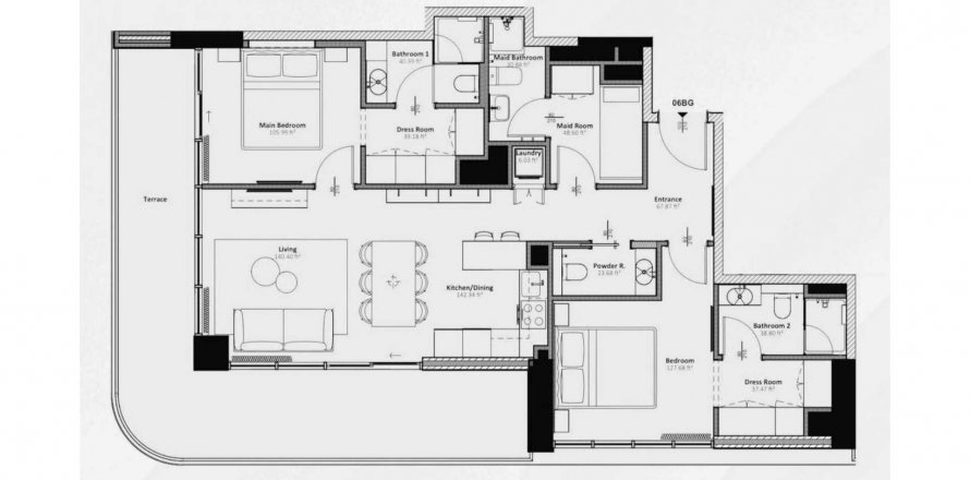Huoneisto LIVEL Residenza Jumeirah Village Circle, Dubai, Arabiemiraatit 2 makuuhuonetta, 120.47 m2 № 625085
